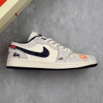 本地 核心私 Air Jordan 1 Low Aj1 乔1 斯图西联名 猪八深蓝勾 高端定制 低帮复古篮球鞋 #定制鞋盒 大厂纯原品质出货 超高清洁度 皮料切