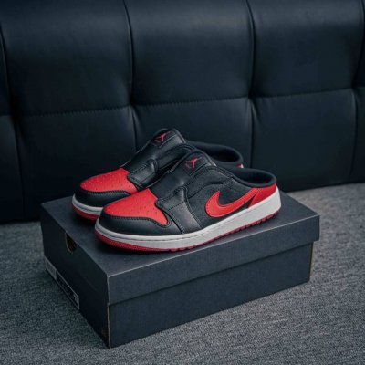 核心私 Air Jordan 1 Low Mule Golf Bred 低帮 高尔夫一脚蹬半托 黑红 Aj1 乔丹1代 Aj1 乔1 低邦 高尔夫一脚蹬半托 黑