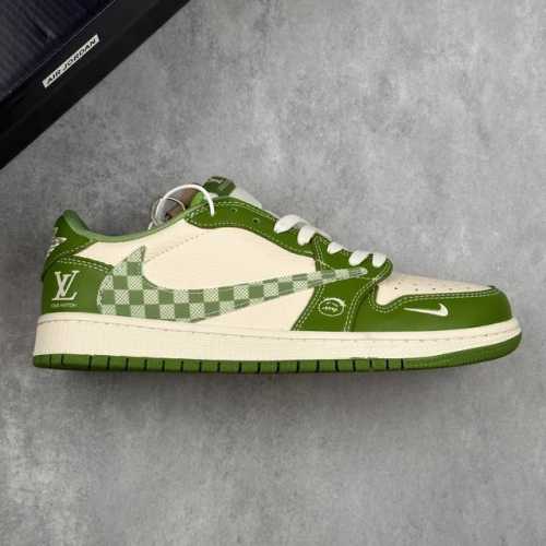 本地 核心私 Travis Scott X Fragment Design X Air Jordan 1 Low Og Sp Aj1 Lv联名 春绿方格 灰蓝牛