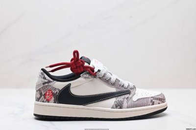 公司级Aj1倒勾Travis Scott X Air Jordan 1 ” Reverse Mocha “ Aj1乔1 Ts 闪电 联名倒钩 低帮文化篮球鞋 完