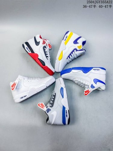 耐克 89款 Nike Air Flight Legacy 89 红白 采用白色皮革鞋面，黑红色覆盖鞋舌，孔眼，Swooshes，脚跟品牌，饰边，中底和外底。侧