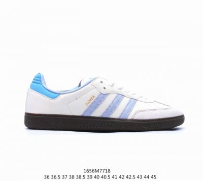 阿迪达斯 三叶草adidas Originals Samba Og 桑巴舞系列绅士德训足球风百搭低帮休闲运动板鞋“皮革白灰浅蓝生胶底”Id2055 尺码：36-