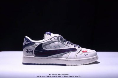 260 海外爆款限量发售！Nike Jordan Air Jordan 1“斯图西联名——黑灰蓝黑勾” 高端定制 低帮 复古 减震 防滑 耐磨 篮球鞋 定制鞋盒