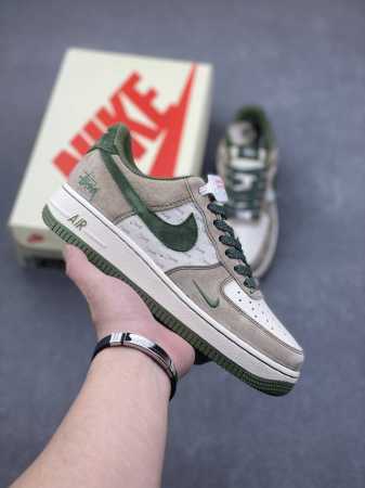 海外限量发售！公司级nike Air Force 1 '07 Low “斯图西联名--绿浅棕”空军一号 低帮 运动鞋 休闲鞋 折边针车 工艺难度大 原楦头原纸板 - 点击图像关闭