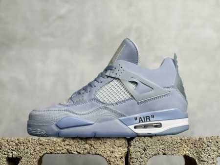 放店私 R版 Off-White X Air Jordan Aj4 Retro Ow联名 鞋款采用蓝色为主体，运用黑色进行视觉效果上呼应。当中能够看到全鞋设计上 - 点击图像关闭