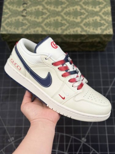 Air Jordan 1 Low Aj1 乔1 古驰联名 米蓝勾双拼 高端定制 低帮复古篮球鞋 #定制鞋盒 大厂纯原品质出货 超高清洁度 皮料切割干净无任何毛边