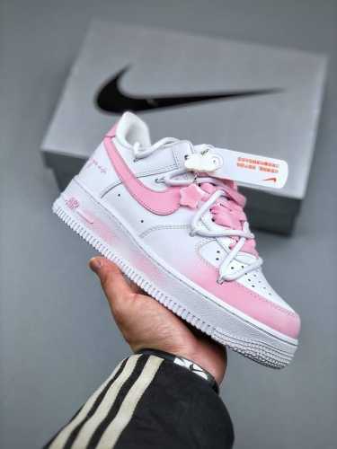 390支持放店 Nike Air Force 1 Low 07 白粉渐变绑带原楦头原纸板 打造纯正低帮空军版型专注外贸渠道 全掌内置蜂窝气垫 原盒配件 原厂中底