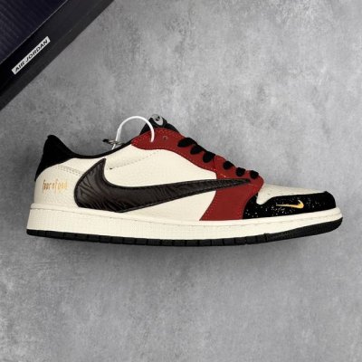 本地 核心私 Travis Scott X Fragment Design X Air Jordan 1 Low Og Sp Aj1 Fog联名 拼接酒红 低帮