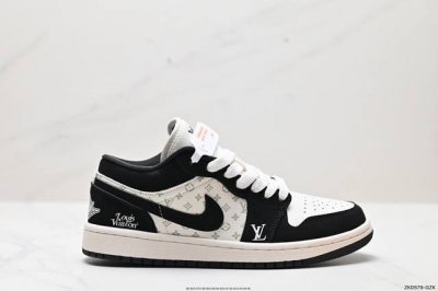 公司级海外爆款限量发售！公司级 Nike Jordan Air Jordan 1“Lv联名 黑白熊猫” 高端定制 低帮 复古 减震 防滑 耐磨 篮球鞋 定制鞋盒