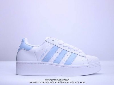 AD Originals Superstar XLG 贝壳头系列低帮厚底松糕经典百搭休闲运动板鞋“皮革白浅蓝LOGO” 货号：ID5733 XM1028Q204