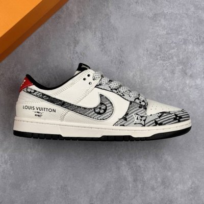 本地 核心私 Louis Vuitton X Nike Dunk Sb Low 路易威登Lv X 耐克 Sb 低帮黑白红牛仔 休闲运动板鞋 鞋身整体以米白色皮革