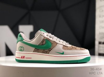 海外限量发售 耐克 Nike Air Force 1 '07 Low 古驰联名联名-灰棕小绿勾 空军一号低帮 运动鞋 休闲鞋 折边针车 工艺难度大 原楦头原纸板