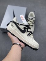 官方爆款定制 公司级 Stussy×Nike Air Force 1 Low’07 斯图西联名 空军一号低帮休闲板鞋 定制皮料 定制鞋盒 配件齐全 原楦原纸板