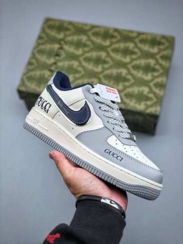 Nike Air Force 1‘07 Low 古驰联名 灰蓝勾 空军一号低帮休闲板鞋 #原楦头原纸板 原装鞋盒 定制五金配件 内置全掌气垫 原厂鞋底货号：Xs
