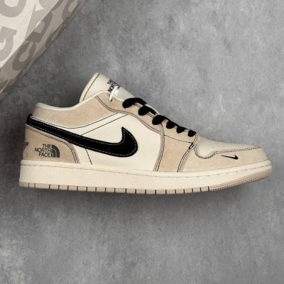 本地290 核心私 Air Jordan 1 Low Aj1 乔1北面联名-奶咖 高端定制 低帮复古篮球鞋 #定制鞋盒 大厂纯原品质出货 超高清洁度 皮料切割干