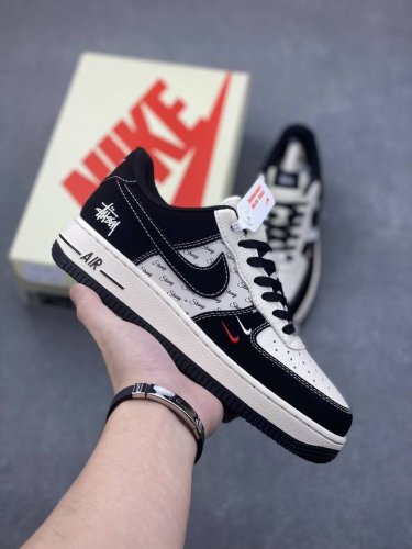 海外限量发售！公司级nike Air Force 1 '07 Low “斯图西联名--米黑小双勾”空军一号 低帮 运动鞋 休闲鞋 折边针车 工艺难度大 原楦头原