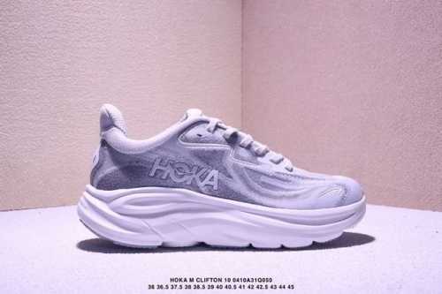 公司级Hoka M Clifton 10 轻量低帮户外越野跑鞋 户外山脉越野轻量运动跑鞋 鞋面用轻的无缝架构 鞋带用了弹性不易松脱的扁宽弹性鞋带 轻薄的Tpu贴