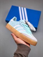 adidas Originals Sambae Almost Blue Gum 桑巴舞加大厚底版系列德训风百搭松糕休闲运动板鞋“皮革薄荷蓝白生胶底”Id0435