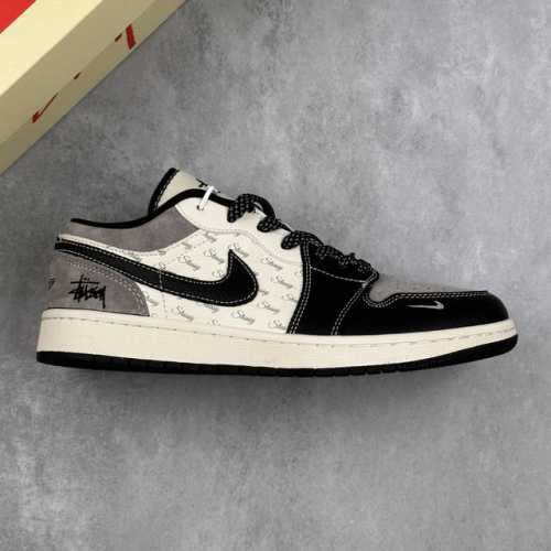 本地 核心私 Air Jordan 1 Low Aj1 乔1 斯图西联名-灰勾英文 高端定制 低帮复古篮球鞋 #定制鞋盒 大厂纯原品质出货 超高清洁度 皮料切割