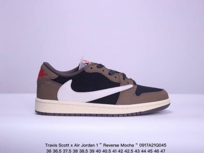 公司级aj1倒勾travis Scott X Air Jordan 1 ” Reverse Mocha “ Aj1乔1 Ts 闪电 联名倒钩 低帮文化篮球鞋 完