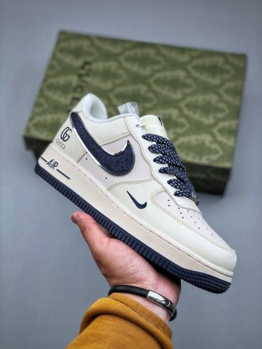 Nike Air Force 1 Low 07 X Gucci 白蓝小钩满天星原楦头原纸板 打造纯正低帮空军版型专注外贸渠道 全掌内置蜂窝气垫 原盒配件 原厂中