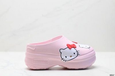 公司级Adidas Originals Adifom Stan Smith Mule W 厚底穆勒厨师鞋 Hello Kitty 凯蒂猫包头拖鞋浅蓝色女增高半拖