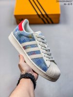海外爆款限量发售 高端定制 阿迪达斯Adidas三叶草 Originals Superstar贝壳头系列 Lv 联名 印花蓝红 低帮经典百搭休闲运动板鞋原装牛仔