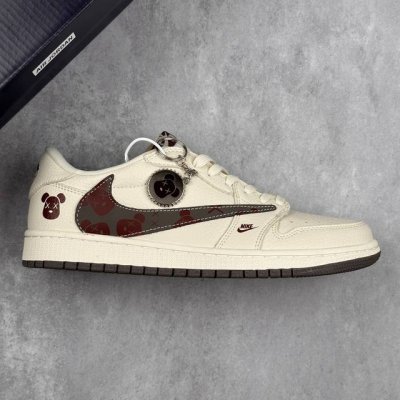 本地 核心私 Travis Scott X Fragment Design X Air Jordan 1 Low Og Sp 乔1暴力熊联名 米白棕熊 低帮文化