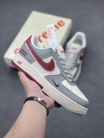 本地自取310 海外限量发售！公司级Nike Air Force 1 '07 Low “Supreme联名——米灰红双勾”空军一号 低帮 运动鞋 休闲鞋 折边针