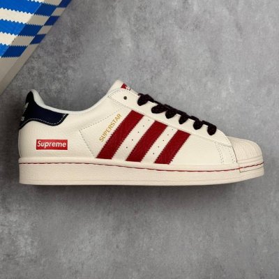 本地270 核心私 阿迪达斯 Adidas Originals Superstar X Supreme 白红满天星 贝壳头联名 休闲运动板鞋 采用全新头层拼接皮