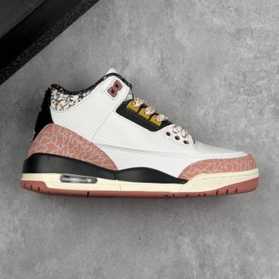 特价本地 核心私 Air Jordan 3 Retro Vintage Floral 花卉粉 Aj3 乔丹3代 樱花粉 乔丹篮球鞋系列 鞋身整体以荔枝纹覆盖，配
