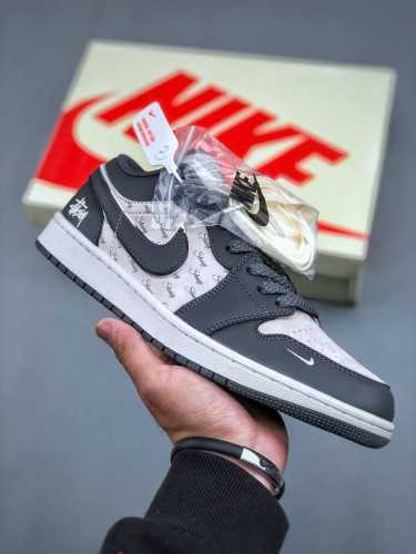 Air Jordan 1 Low Aj1 乔1 斯图西联名-信号黑 高端定制 低帮复古篮球鞋 Xx3 -966 #定制鞋盒 大厂纯原品质出货 超高清洁度 皮料切
