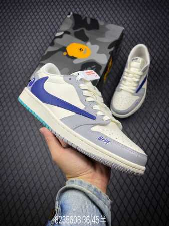 Travis Scott X Fragment Design X Air Jordan 1 Low Og Sp Aj1 乔1 Bape联名-米蓝烟灰 低帮文化休 - 点击图像关闭