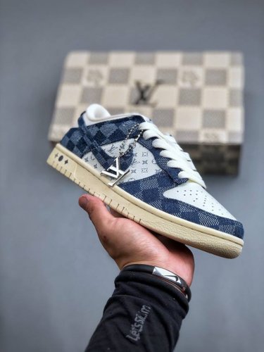 Nike Sb Dunk Low Lv联名-牛仔方格 周年高端定制 低帮休闲板鞋 Jh8310-949 #定制鞋盒 大厂纯原品质出货 超高清洁度 皮料切割干净无