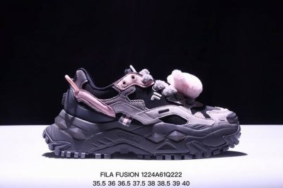 Fila Fusion斐乐潮牌bianco 海盗熊舒适百搭防滑增高低帮生活休闲鞋女款黑粉紫 Xm1224Q222