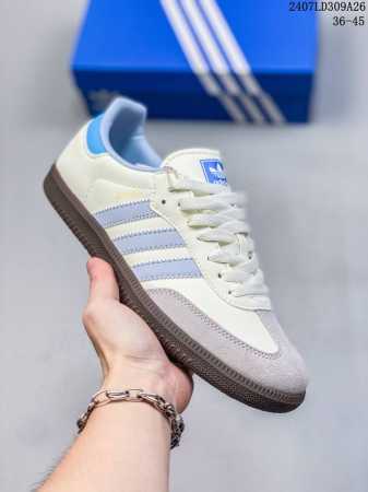真标带半码 Adidas Originals Samba Og 阿迪达斯 低帮 白粉 桑巴防滑耐磨轻便低帮板鞋男女同款 鞋面由灰色翻毛皮与白色皮革组成，通体白粉 - 点击图像关闭