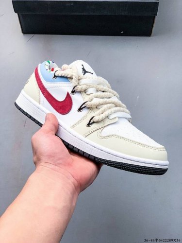 公司级头层！耐克Nike Air Jordan 1 Low Aj1 乔1 解构绑带低帮潮流缓运动休闲板鞋。Aj1 低帮拼接 完美版型真头层牛皮# 内置缓震气垫