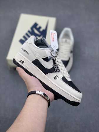 海外限量发售！公司级nike Air Force 1 '07 Low “巴宝莉联名--黑白拼接”空军一号 低帮 运动鞋 休闲鞋 折边针车 工艺难度大 原楦头原纸 - 点击图像关闭