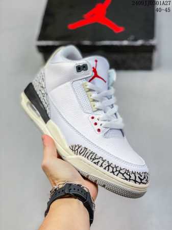 真标带半码air Jordan 3 Retro 复刻白水泥 Aj3 乔丹3代 Aj3 乔3 经典复刻白水泥 乔丹篮球鞋系列 鞋身以白色为主调，采用优质皮革材质搭 - 点击图像关闭