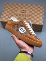 Gucci Interlocking G Suede Sneaker G74系列低帮复古百搭休闲运动板鞋 升级官方最新全套专柜代购2024酒红色配件及包装物 附