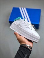 Adidas Originals Gazelle Bold W 羚羊松糕系列复古百搭厚底增高低帮休闲运动板鞋“皮革全白” #女鞋真标半码制#升级原楦原纸版开发版