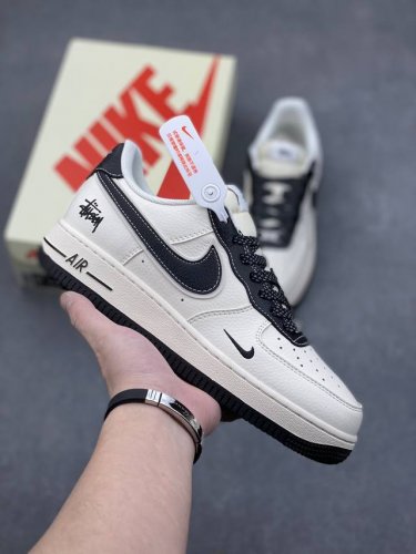 海外限量发售！公司级nike Air Force 1 '07 Low “斯图西联名--米黑云母”空军一号 低帮 运动鞋 休闲鞋 折边针车 工艺难度大 原楦头原纸