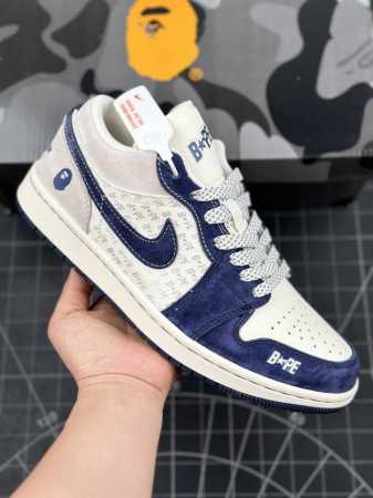 核心私 Air Jordan 1 Low Aj1 乔1 Bape联名-蓝灰猪八 高端定制 低帮复古篮球鞋 #定制鞋盒 大厂纯原品质出货 超高清洁度 皮料切割干净 - 点击图像关闭