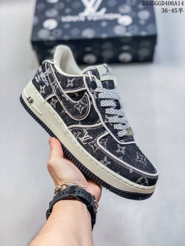 海外限量发售！公司级Nike Air Force 1 '07 Low “Lv联名--深黑色牛仔”空军一号 低帮 运动鞋 休闲鞋 折边针车 工艺难度大 原楦头原纸