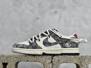 Nk Sb Dunk Low 古驰联名-米黄黑提花勾 周年高端定制 低帮休闲板鞋 Yx5066-216 #定制鞋盒 大厂纯原品质出货 超高清洁度 皮料切割干净无