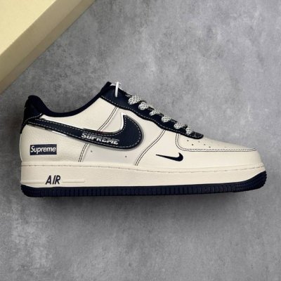 本地340 核心私 nike Air Force 1'07 Low Supreme联名 深蓝勾 空军一号低帮休闲板鞋 #定制皮料 定制鞋盒 配件齐全 原楦原纸板