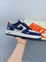 ：210 公司级Nike Air Force 1 '07 Low “斯图西联名--深蓝红印花”空军一号 低帮 运动鞋 休闲鞋 折边针车 工艺难度大 原楦头原纸板