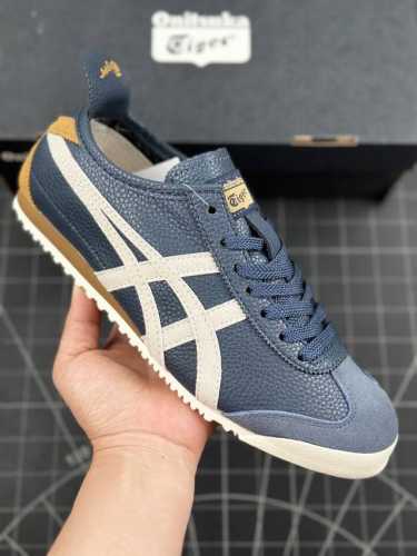 日产经典老牌-鬼塚虎 Onitsuka Tiger Mexico 66经典墨西哥系列低帮复古经典百搭休闲皮革慢跑鞋“皮革藏蓝浅灰黄” #男女鞋半码制#原楦原纸版