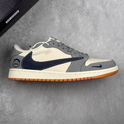 本地 核心私 Travis Scott X Fragment Design X Air Jordan 1 Low Og Sp Aj1 乔1鬼脸联名 白蓝生胶 低