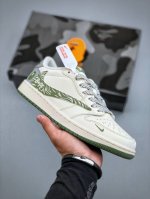 D版 Travis Scott X Nike Air Jordan 1 Low X Bape Air Jordan 1 Low 反转白绿灰小勾满天星倒钩 性价比